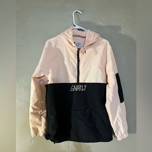 Gnarly Windbreaker. Size Med. Light Peach and Black.